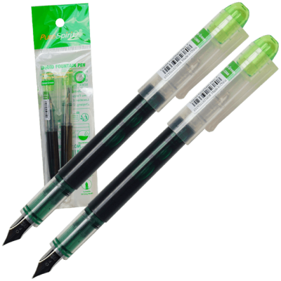 Set 2 stilouri de unica folosinta cu penita M, cerneala verde si corp transparent, 13.5 CM